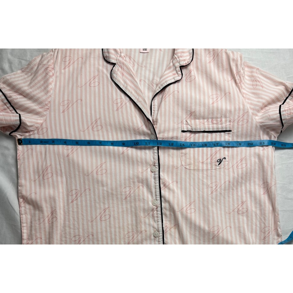 Victoria's Secret Pink Stripe V Logo Pajama Top Short Sleeve Button Up Sleepwear - Picture 5 of 9
